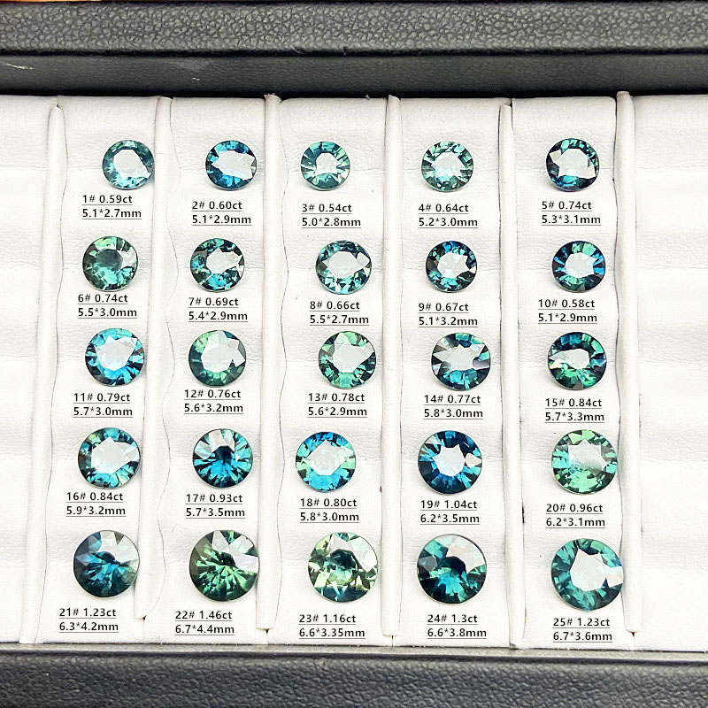 teal蓝绿色圆形天然蓝宝石裸石彩宝定做18k黄白金银戒指吊坠手链