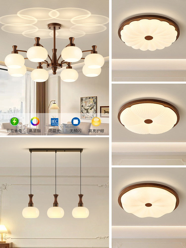 Люстра для гостиной в средневековом стиле, атмосфера американского ретро, главная лампа, 2025 новых светильников из хурмы, комбинация для всего дома Изображение 1
