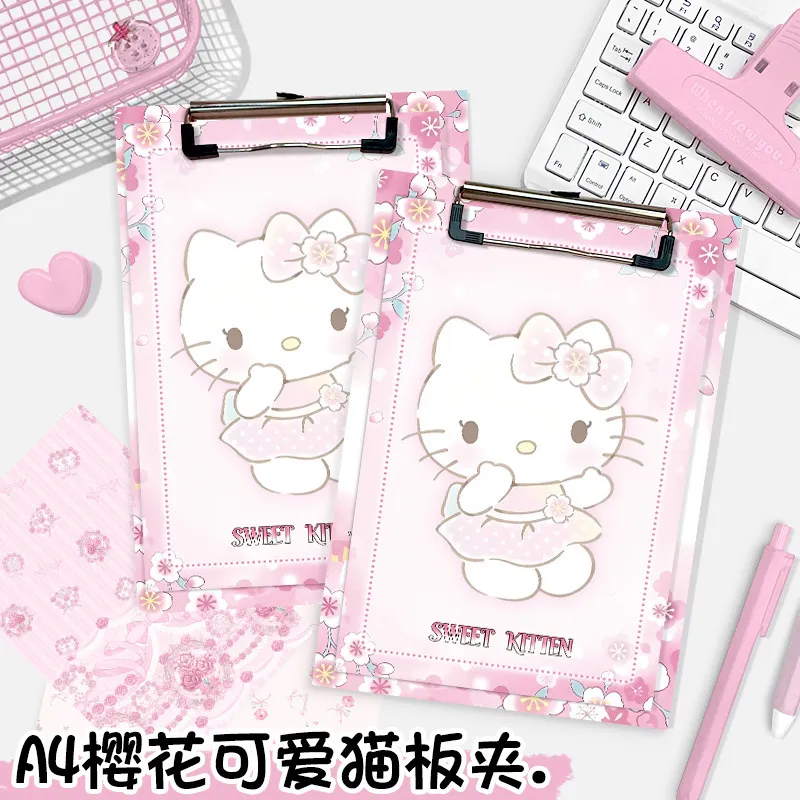 A4便签板夹樱花可爱猫日韩卡通会议办公记录本子用写垫板夹板