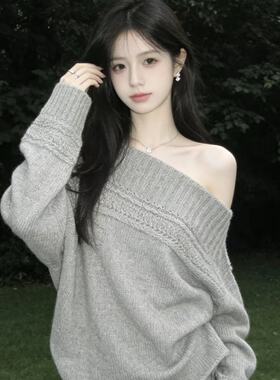早秋季女装气质轻熟穿搭辣妹斜肩针织连衣裙子纯欲风性感套装秋天