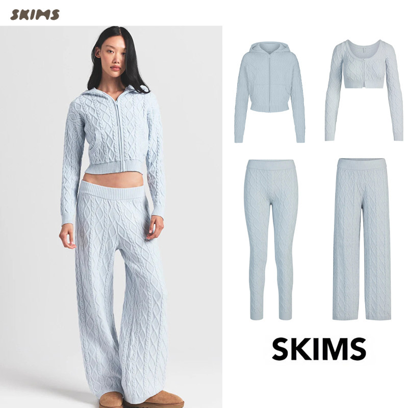 正品SKIMS毛衣复古麻花针织外套长裤软糯舒适T恤长袖连帽衫套装女