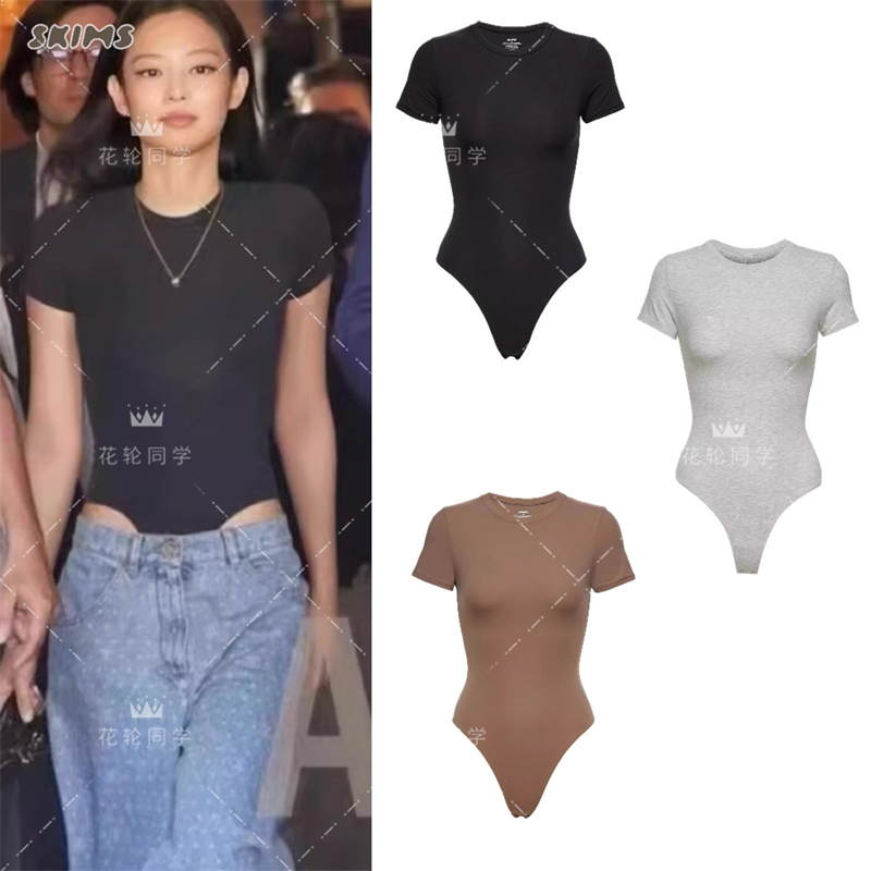 现货正品SKIMS Jennie同款COTTON JERSEY棉连体衣修身短袖女T恤
