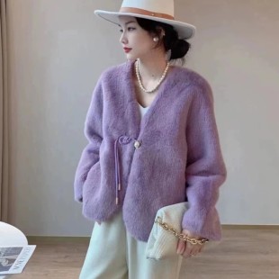 气质百搭V领环A修身 时尚 国风盘扣女款 显瘦大气外套 衣长53