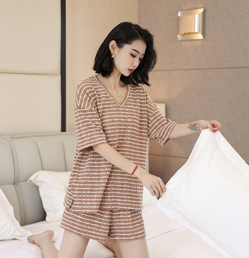愿一往而深「Daily Gtra」睡衣女春夏季条纹短袖短裤休闲家居服