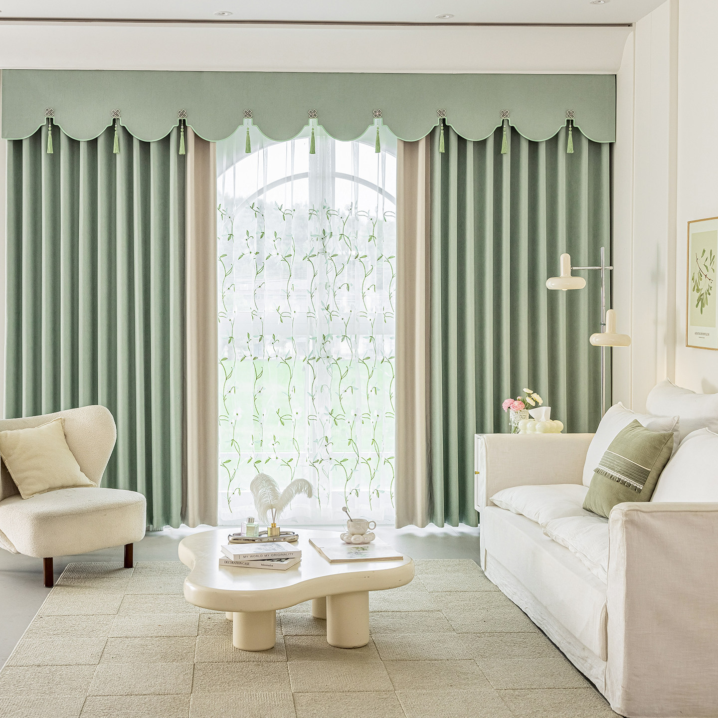 清新简约客厅窗帘加厚雪尼尔全遮光森系绿色卧室轻奢现代窗幔定制
