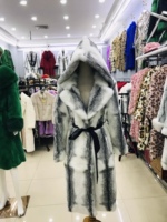 真皮真毛皮毛一体十字貂西服领连帽过膝长款皮草大衣女装长款外套