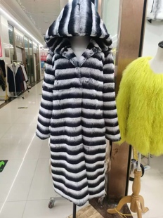龙猫青紫兰皮草真皮毛一体獭兔毛整板皮草大衣女装长款连帽西服领