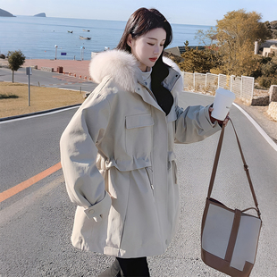 风毛领派克棉服女冬季 工装 加厚连帽设计感棉衣 女装 300斤胖mm大码