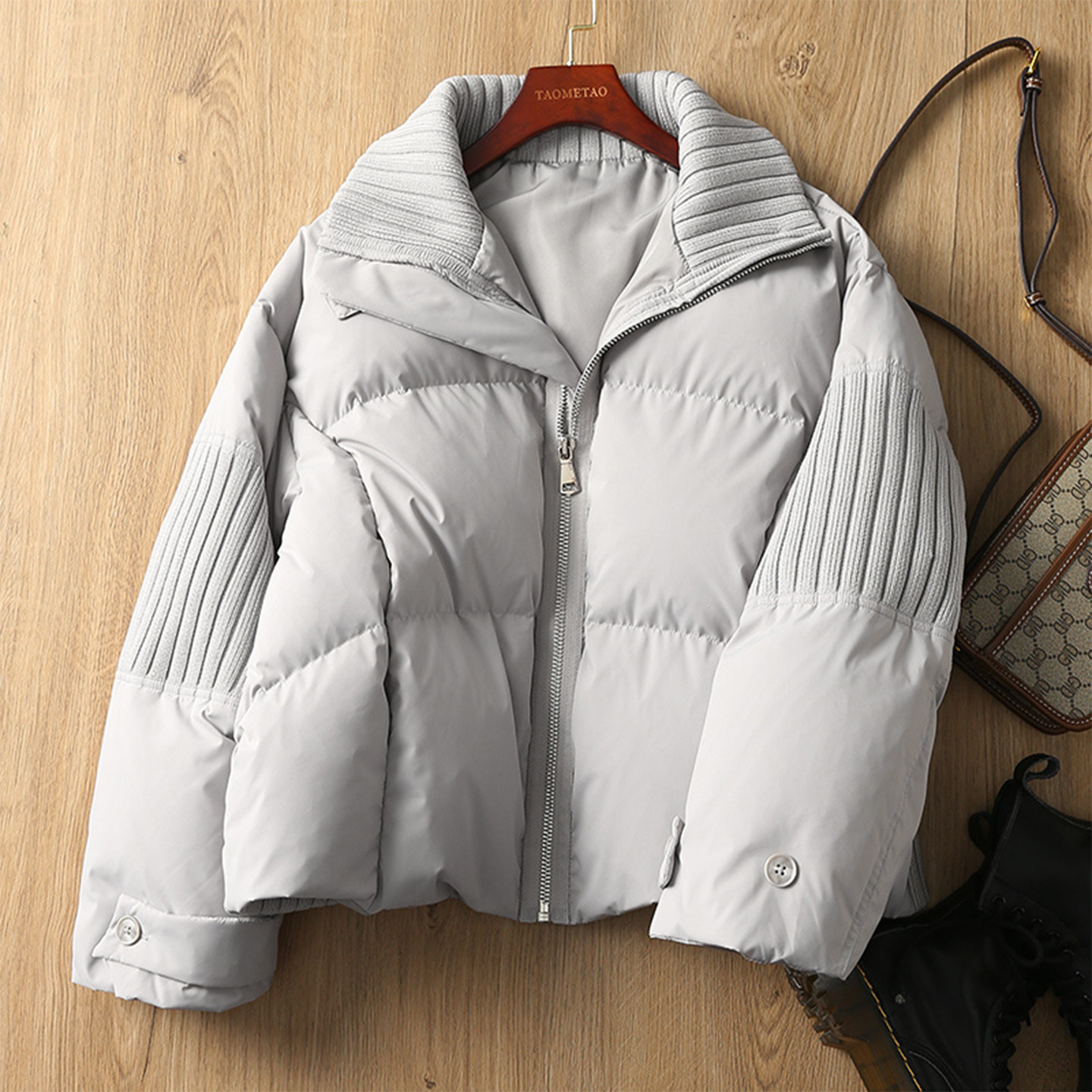 大码女装胖mm设计感百搭针织拼接立领棉服女冬季加厚保暖棉衣外套,女装/女士精品,大码棉服,淘宝优惠券,粉丝福利购,淘宝优惠卷