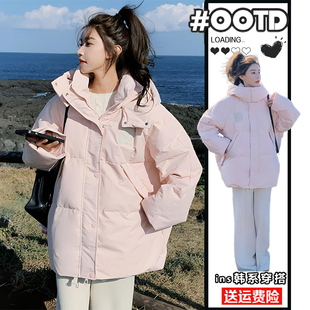 宽松加厚保暖棉袄外套潮 胖mm慵懒风设计感连帽棉服女冬季 大码 女装