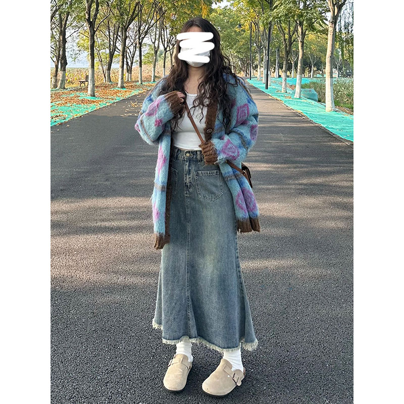 300斤胖mm大码女装中长款鱼尾牛仔半身裙女高腰显瘦a字伞裙大摆裙