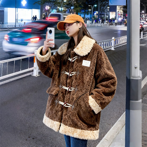 特大码羊羔毛棉服外套女冬季