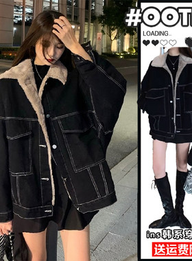 特大码女装韩版翻领牛仔棉服