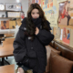 特大码 洋气棉衣外套潮 风棉服女加厚保暖时尚 女装 胖mm黑色连帽工装