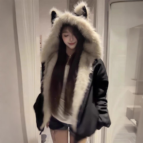 300斤胖mm大码可爱毛领连帽棉服