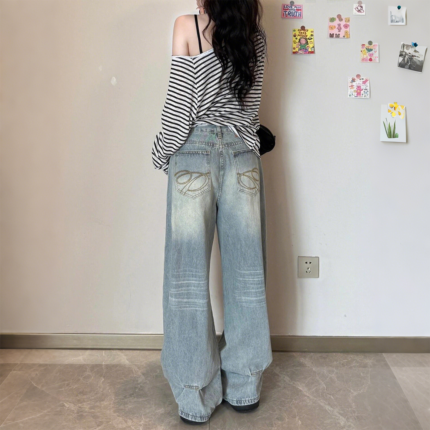 300斤胖mm大码女装复古牛仔裤