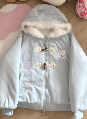 大码女装加厚保暖连帽棉服外套