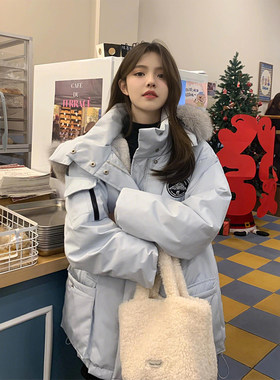 特大码女装宽松显瘦工装派克棉服