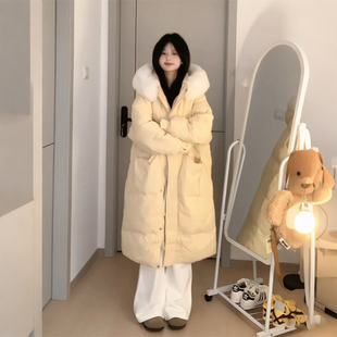 韩系宽松连帽毛领棉服女中长款 胖mm冬季 加厚保暖棉袄外套 女装 大码