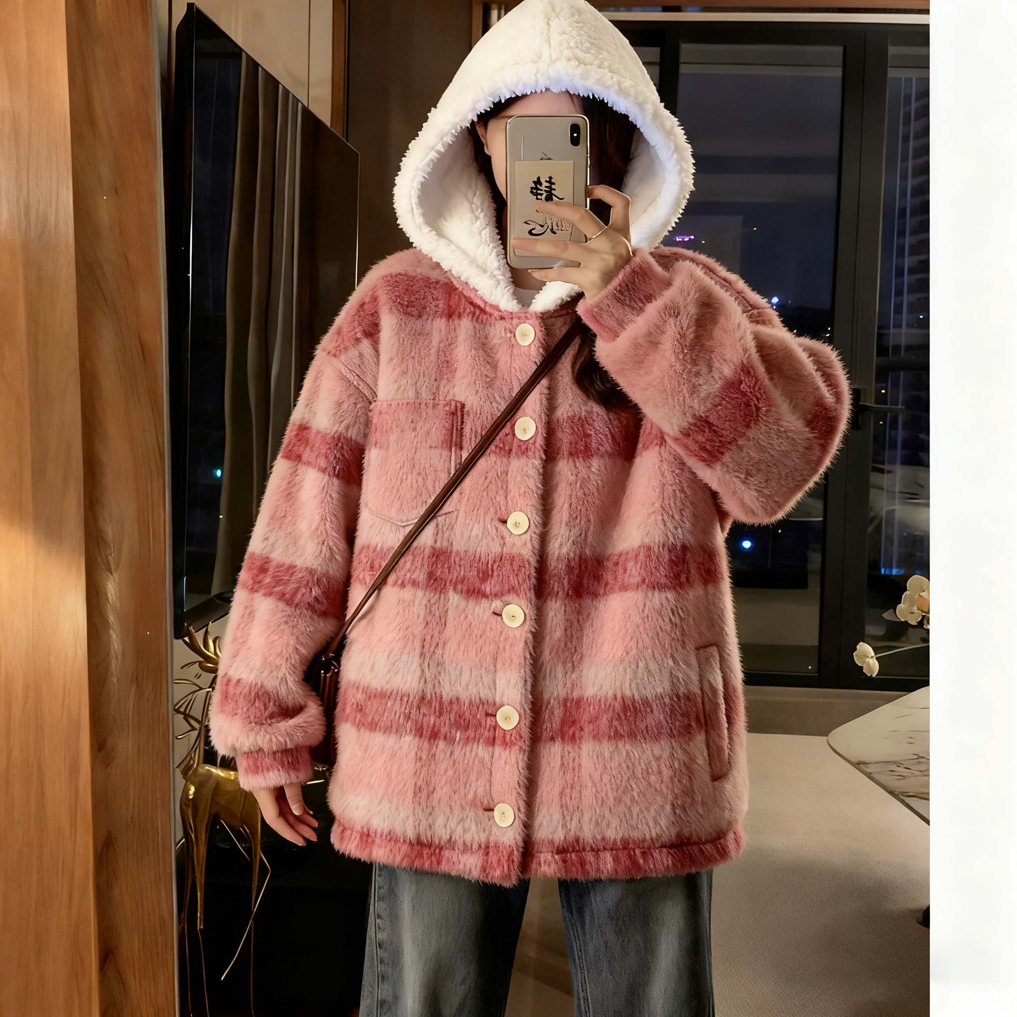 特大码韩系假两件连帽棉服外套