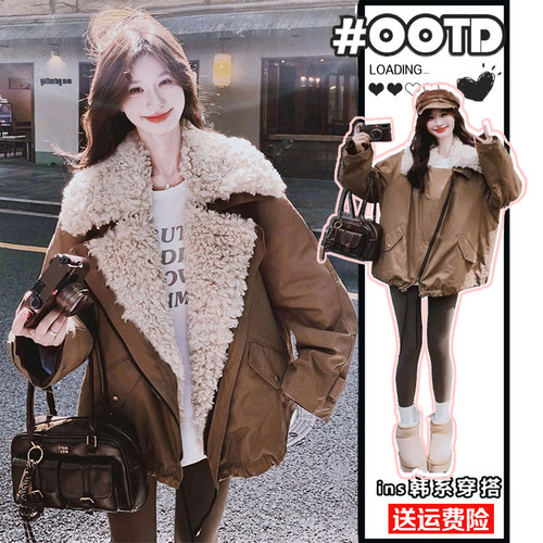 冬季大码女装加厚保暖羊羔毛棉服