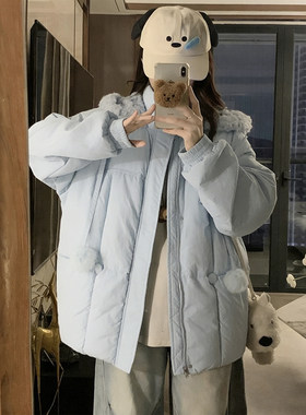 特大码女装冬季连帽羊羔毛面包服