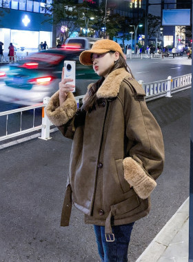 冬季特大码羊羔毛皮毛一体棉服