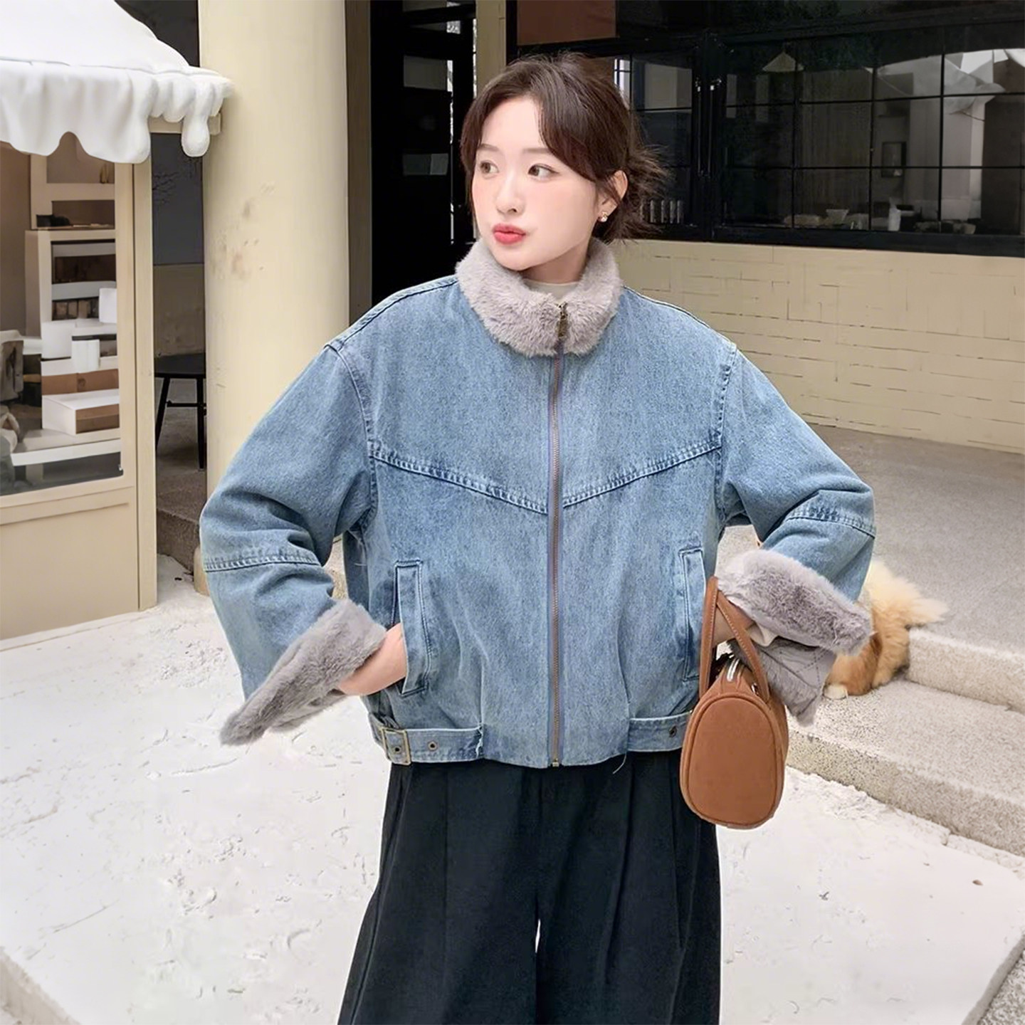 特大码女装胖mm通勤风宽松牛仔外套女宽松立领拉链夹克休闲棉衣潮,女装/女士精品,大码裤装,淘宝优惠券,粉丝福利购,淘宝优惠卷