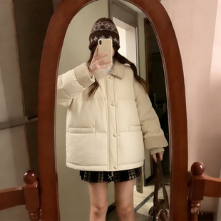 宽松设计感翻领面包棉服女冬季 胖mm韩版 加厚保暖棉衣外套 女装 大码