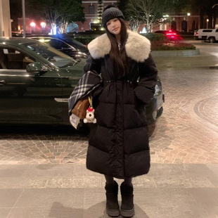 特大码女装胖mm韩版毛领长款收腰棉服女宽松显瘦百搭过膝棉袄外套