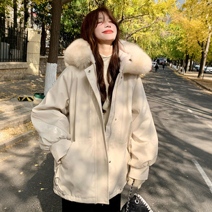 设计感毛领派克棉服女宽松加厚保暖棉衣外套潮 胖mm时尚 特大码 女装