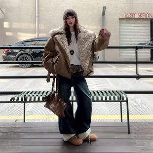 大码女装胖mm高级感羊羔毛棉服女冬季宽松连帽加厚保暖棉衣外套潮