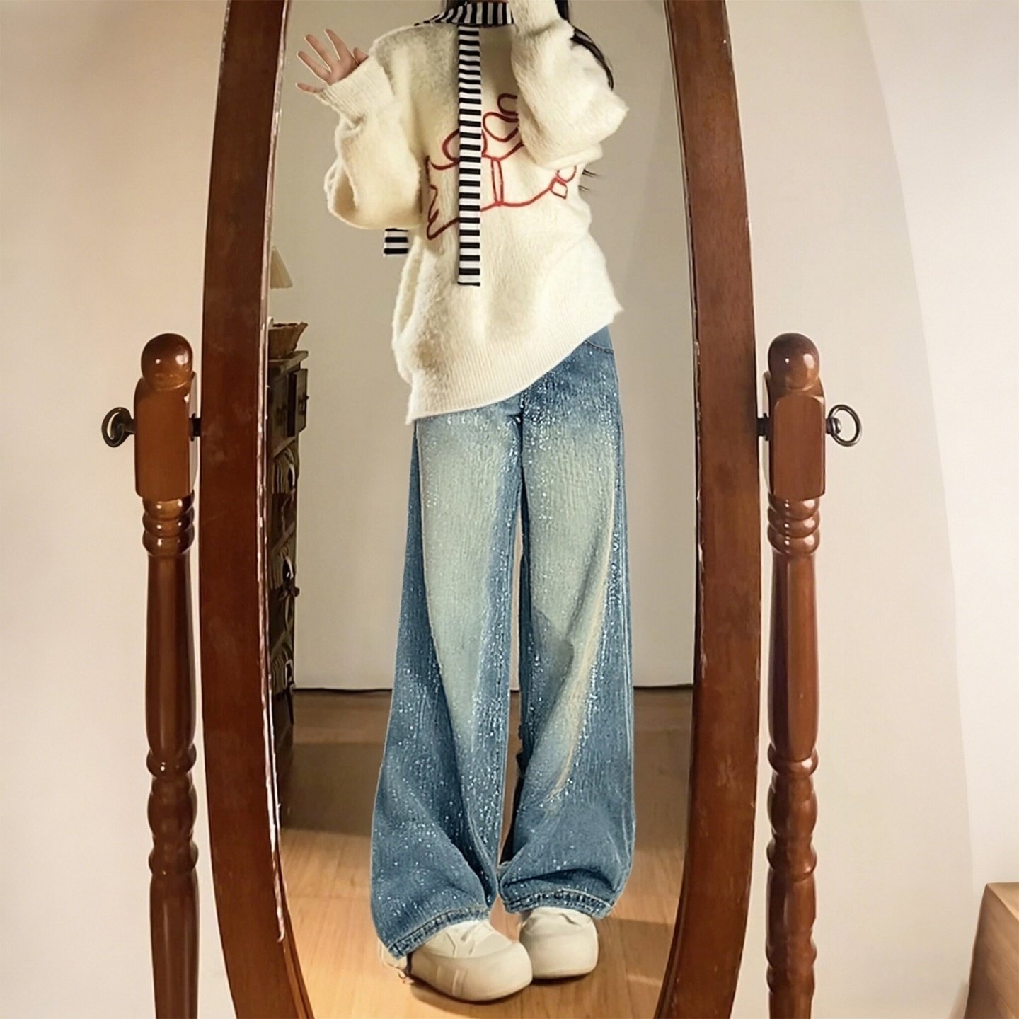 大码女装胖mm复古蓝色阔腿牛仔裤女高腰显瘦遮胯百搭直筒拖地裤潮,女装/女士精品,大码裤装,淘宝优惠券,粉丝福利购,淘宝优惠卷