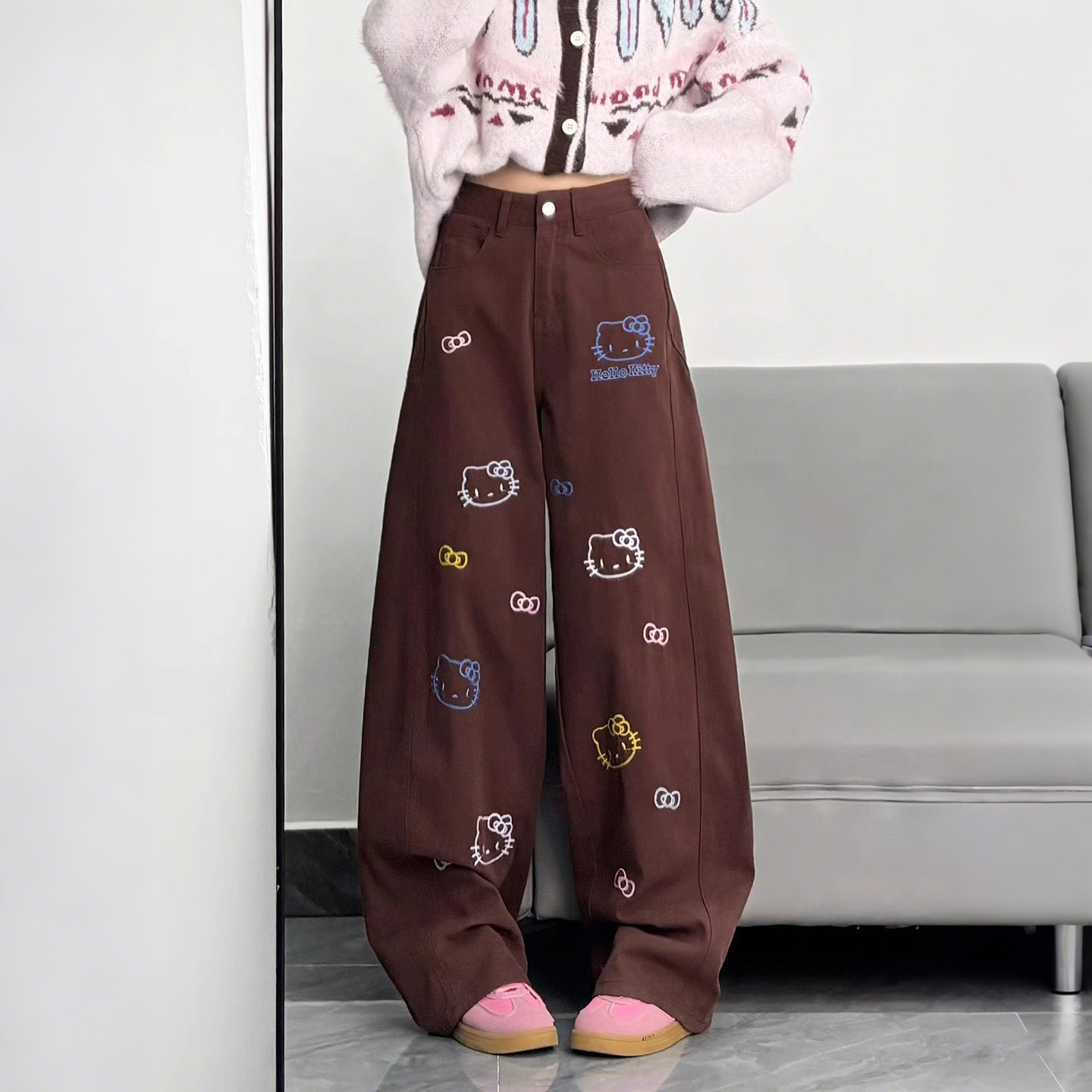 300斤大码女装胖mm设计感刺绣阔腿牛仔裤女高腰显瘦卡通风直筒裤,女装/女士精品,大码裤装,淘宝优惠券,粉丝福利购,淘宝优惠卷