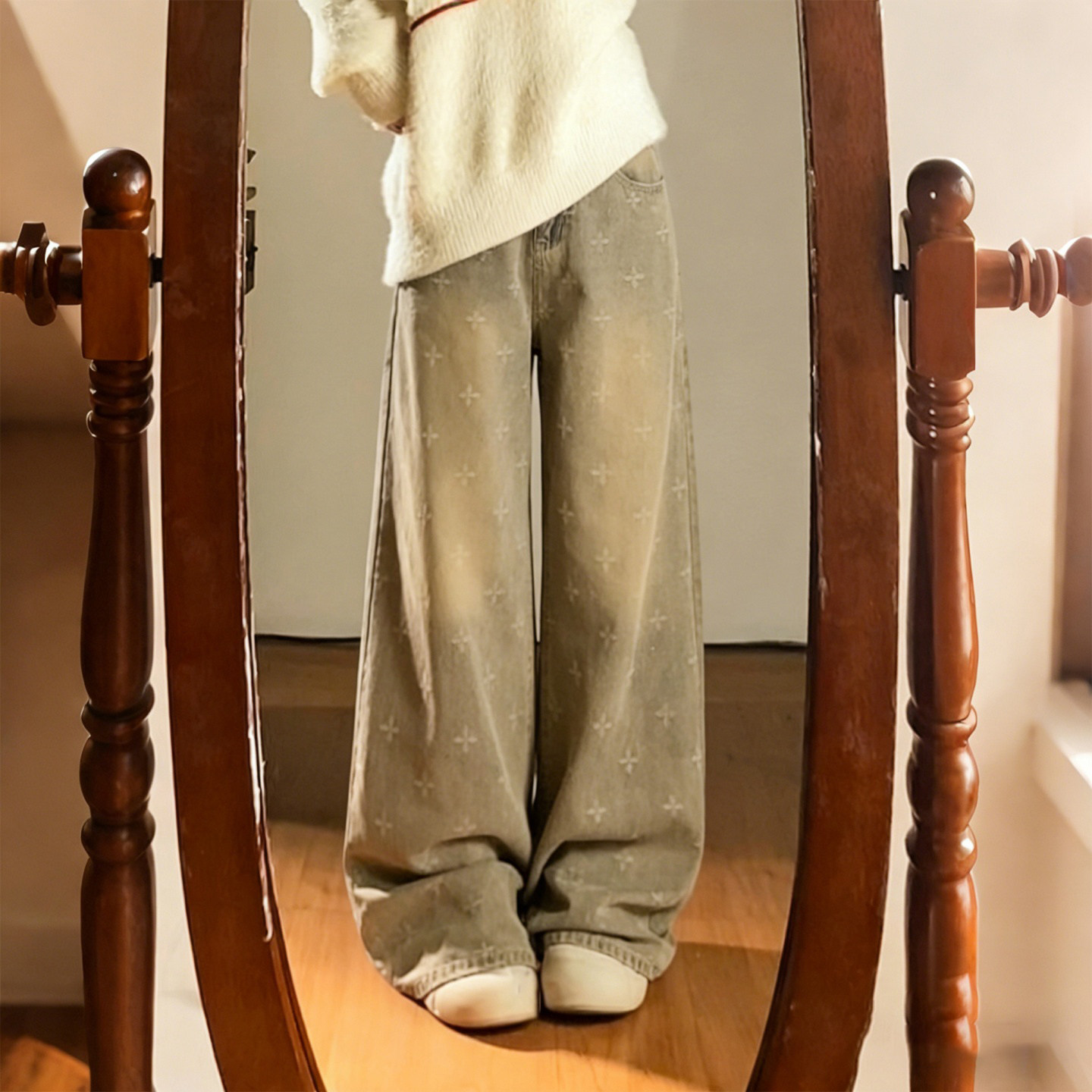 300斤大码女装胖mm复古做旧阔腿牛仔裤女高腰显瘦慵懒风直筒裤潮,女装/女士精品,大码裤装,淘宝优惠券,粉丝福利购,淘宝优惠卷