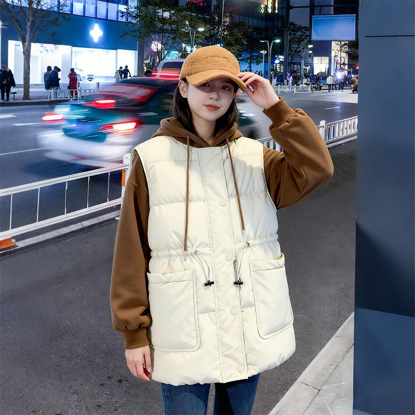 300斤特大码女装胖mm假两件连帽棉服女加厚保暖设计感拼接外套潮