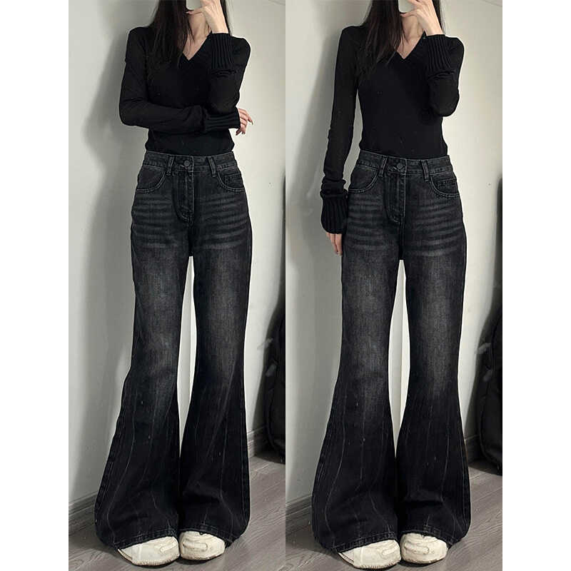 胖mm大码女装复古设计微喇牛仔裤