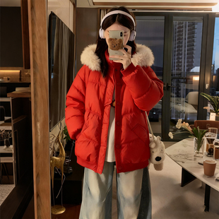 加厚保暖棉衣外套潮 胖mm韩系设计感毛领连帽棉服女冬季 特大码 女装