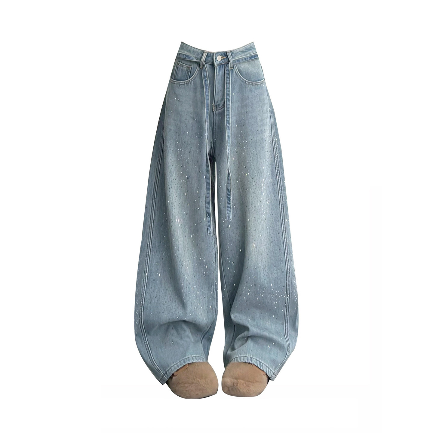 300斤大码女装胖mm美式满天星烫钻牛仔裤女高腰显瘦拖地弯刀裤潮,女装/女士精品,大码裤装,淘宝优惠券,粉丝福利购,淘宝优惠卷