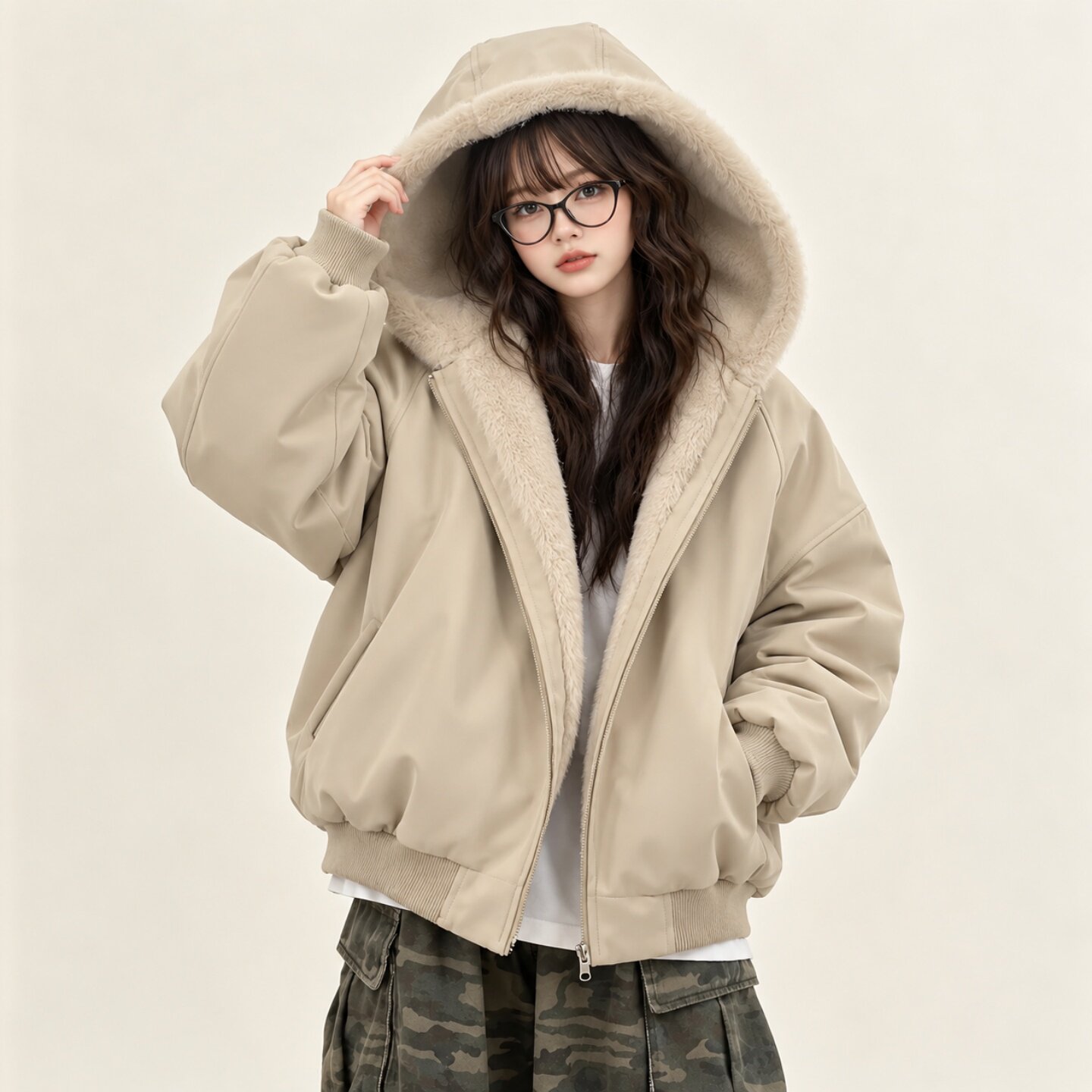 特大码女装美式复古连帽棉服女冬季胖mm休闲加厚保暖撞色百搭外套