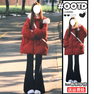 韩系时尚 胖mm宽松设计感连帽棉服女冬季 百搭棉袄外套潮 女装 特大码