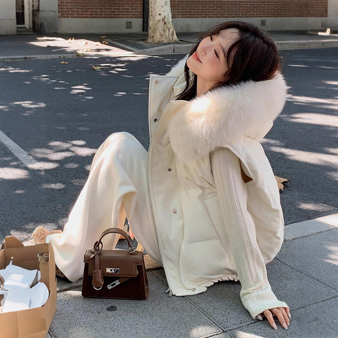 特大码女装胖mm毛领连帽棉服马甲