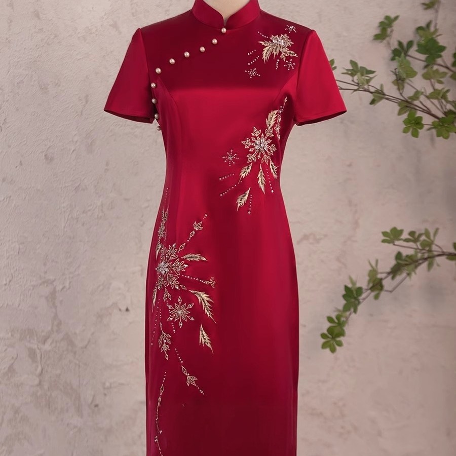 妈妈婚礼喜服旗袍短袖结婚礼服