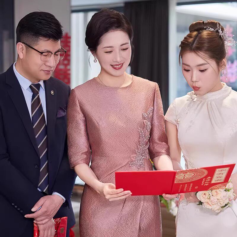 五一结婚婚礼妈妈装结婚礼服高端喜婆婆婚宴遮肚子连衣裙年轻喜服