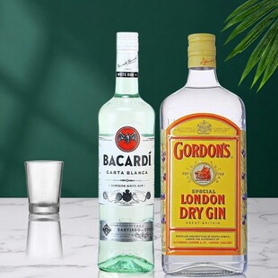 2瓶装750ML百加得白朗姆酒+哥顿金酒GORDON'S杜松子酒洋酒
