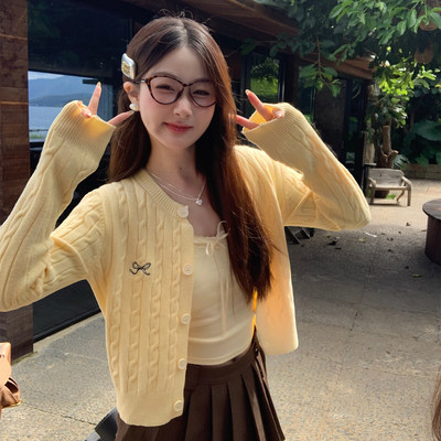 黄色毛衣开衫外套女2026