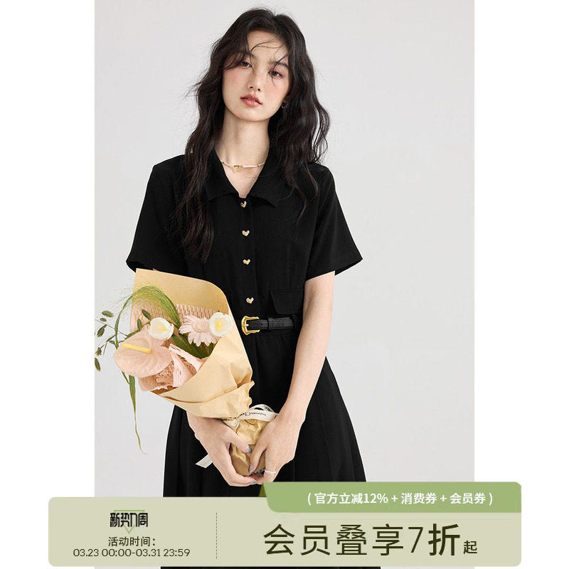 爱蔷薇大码正肩衬衫连衣裙高级感显瘦胖mm2026夏季女通勤黑色裙子