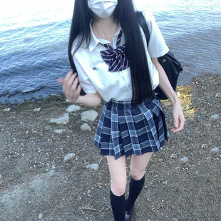 甜美风格高腰格子百褶短裙 日常穿著学生半身裙 小田绫轮褶裙