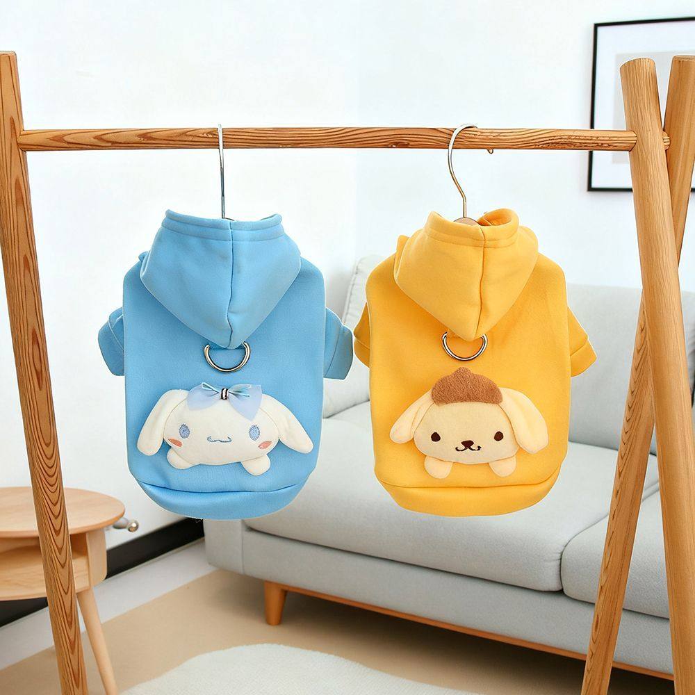 宠物连帽卫衣秋冬保暖狗衣服带牵引绳环牛奶丝套头猫咪衣服三丽鸥