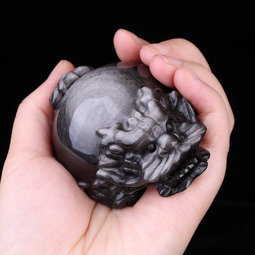 天然金曜石手把件招财龙龟摆件